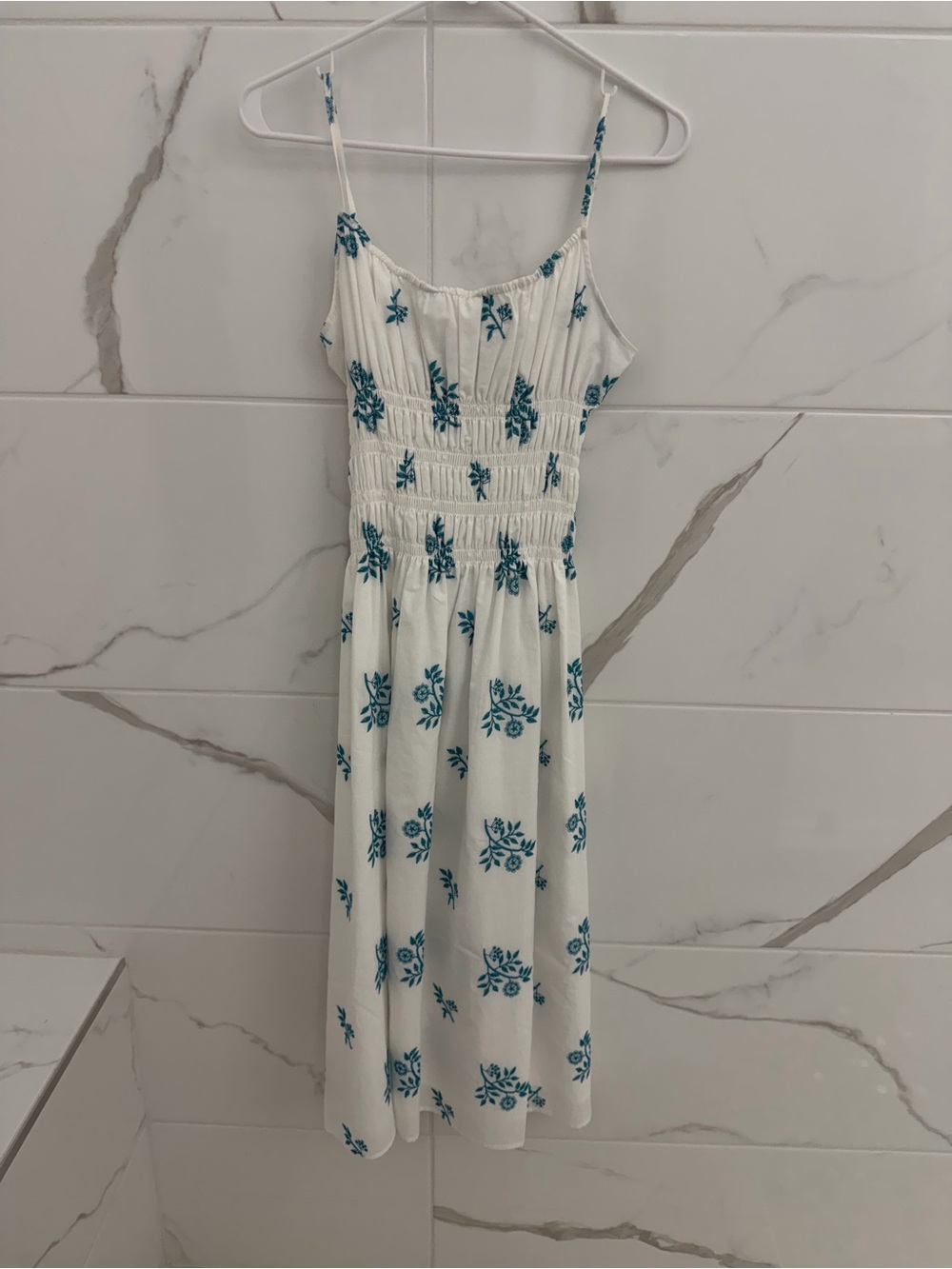 Charles Henry White Midi Dress with Teal Floral Print